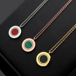 New Arrive Fashion Lady 316L Titanium steel Lettering 18K Plated Gold Necklaces With Rotating Malachite Carnelian Two-sided Pendant 279s