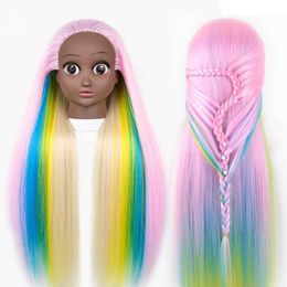 Mannequin Heads New Arrival Female 3D Blue Eye Blonde Gold Human Hair Mix Synthetic Professional Hot Curl Training Styling Head Mannequin Doll Q0530