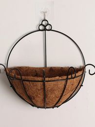 Flowerpot Iron Coconut DIY Garden Hanging Planters Wall Baskets Pot Half Round Plant Holder Case Home Decoration 240529