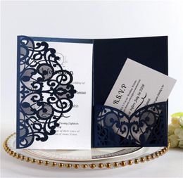 100pcs Elegant Blue White Gold Laser Cut Lace Wedding Invitation Card Covers Greeting Card Cover Party Decor Supplies7799333