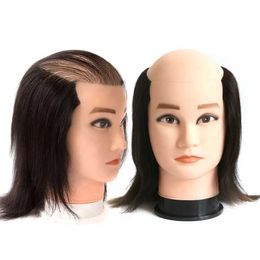 Mannequin Heads Tinashe Beauty Male Bald 100% Human Hair Mannequin Head with Real Hair Practise Training Head Barber Hairdressing Manikin Doll Q240530