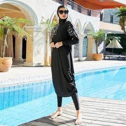 Hijabs Ankunft stilvolle muslimische Badebekleidung 3 -teilige lange Robe Schwimmanzug Muslimah Badeanzug Islamisch 2209239261578 277t