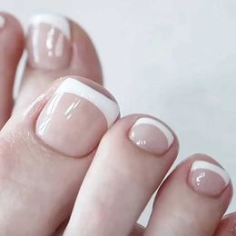 False Nails 24Pcs Press On Toenails with Designs Nude Pink White French Tips Removable Square Short False Nails Set Fashion Manicure Art z240531