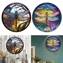 Decorative Flowers Acrylic Colourful Dragonfly Welcome Wreath Sign Vintage Imitation Glass Round Front Door Wall Hanging Plate Art Decor