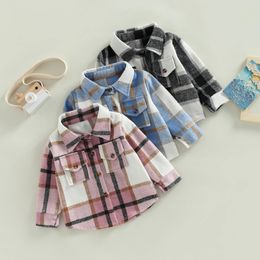 Toddler Baby Boy Girl Plaid Shirt Jacket Outfits Button Down Cardigan Kids Long Sleeve Coat Tops Fall Clothes 240531