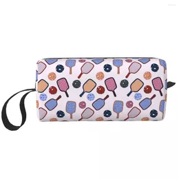 Cosmetic Bags Purple Pickleball Pattern Makeup Bag Organizer Storage Dopp Kit Toiletry Women Beauty Travel Pencil Case