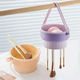 Storage Boxes 3-In-1 Makeup Brush Cleaning Bowl Foldable Multifunctional Silicone Cleaner Desktop Cosmetic Rack