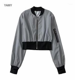 Womens Reflective Jacket Long Sleeved Thin Bomber Punk Style Rockroll Chic Shining Coat Zipper Outwear 202112469793