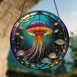 Decorative Figurines 1PC Jellyfish Wall Art Decor Hanging Sign Round Indoor Outdoor Window Acrylic Welcome Plate Pendant Decoration