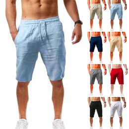 Oversized Casual Soild Shorts Men Summer Cotton Linen Man Breathable Sport Beach Gym Basketball Clothes 240531