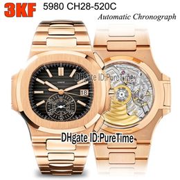 3KF 5980-1R-014 CH28-520C Automatic Chronograph Mens Watch Rose Gold Black Texture Dial Stainless Steel Bracelet 2021 Super Edition Wat 262Y
