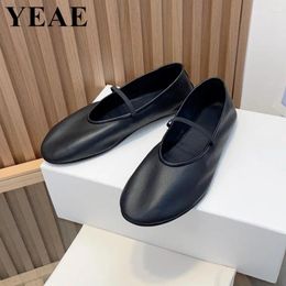 Casual Shoes 2024 Women's Ballet Flats Elegant Leather Round Toe Flat Dance Woman Soft Bottom Elastic Band Mary Janes