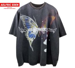 Men039s TShirts Aelfric Butterfly Washed T Shirt Men Summer Harajuku Oversized Tshirts Tees Streetwear Hip Hop Tshirt Vintage 8484820