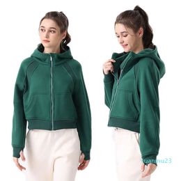 15a Outfit lu Womens Autumn Hoodies Sweatshirt Yoga Thick Jacket Ladies Gym Workout Coat Full Zipper Fleece Loose Workout Pullover