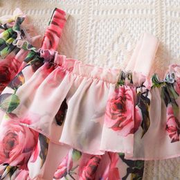 2024 Fashion Girls Dress Chiffon Flora Pattern Ball Gown Kids Summer Birthday Clothing Tutu Children's Casual Wear 1-5Yrs Infant