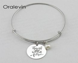 THOUGH SHE BE BUT LITTLE SHE IS FIERCE Inspirational Hand Stamped Engraved Pendant Charm Bracelet Silver Colour Jewellery 10Pcs Lot 9828752