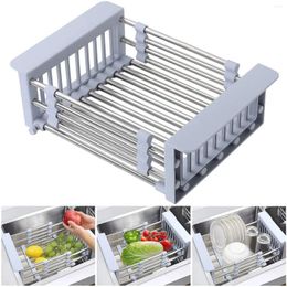 Kitchen Storage Adjustable Stainless Steel Sink Rack Dish Holder Organiser Fruit Vegetable Washing Drainer