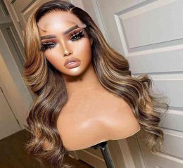 NXY Hair Wigs HD Highlight Wig Human Hair Brazilian Glueless Wig Honey Blonde Coloured Human NXY Hair Wigs for Women Ombre Body Wav9993650