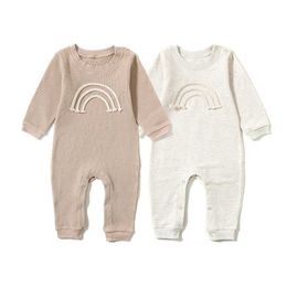 Rompers 2021 Rainbow Newborn Boys Girls Jumpsuit Solid Knitting Onesie Long Sleeve Cotton Unisex Autumn Romper Toddler Clothes For Baby Y240530WLPD