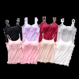 Women Padded Soft Casual Bra Tank Top Womens Spaghetti Cami Vest Female Camisole With Built In Summer Breathable Tops 240531
