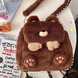 Plush Backpacks Japanese cartoon large capacity storage bag school backpack student cross shaped bag school backpack Cavai plush bear Y240530UAJV