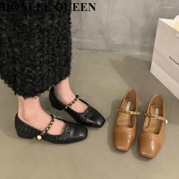 Casual Shoes 2024 Spring Mary Jane Women Fashion Ladies Square Toe Chain Flat Ballerinas Slip On Loafers Weave Ballet Mujer