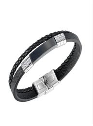 black leather bracelet for men multilayer knit sliver stainless steel minimalism hand brand Jewellery boys gifts66214123332592