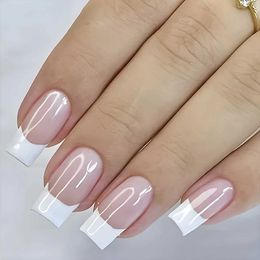 False Nails 24 Pcs Classical French Medium Square False Nails With White Tip Design Acrylic Full Cover False Nails For Home Office z240531