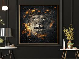 Modern Abstract Flame Lion Animal Art Posters and Prints Canvas Paintings Wall Art Pictures for Living Room Home Decoration Cuadro9178686