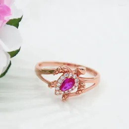 Cluster Rings Classic 585 Purple Gold Plated 14K Rose Inlaid Ruby For Women Fresh And Exquisite Wedding Jewelry Gift