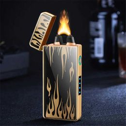 Lighters New Super Large Arc Lighter Rechargeable Big Flame Large Battery Capacity Windproof USB Electronic Lighter Smoking Accessories S24530