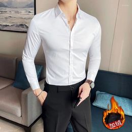 Men's Dress Shirts Plus Size 5XL-M Autumn Winter Thick Warm Men Long Sleeve Solid Slim Fit Casual Business Shirt Social Formal Blouse