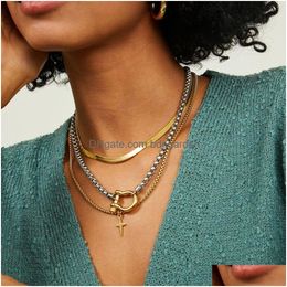 Pendant Necklaces Waterproof Jewellery 18K Gold Plated Stainless Steel Box Chain Choker Necklace Double Colour Chunky Horseshoe Drop Deli Dh3Rm