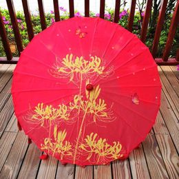 Umbrellas 82cm Red Flower Ancient Oil Paper Umbrella Rainproof Chinese Wedding Qipao Paraguay Guarda Chuva emsiye Japan Sombrilla H240531 DC73