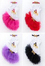 Baby Clothing Sets girls Sequins Bow headband letter romper TuTu lace skirts 3pcsset Boutique newborn Birthday party outfits M3559383468