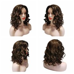 Fashion human hair wig for women 16 inch Deep brown glam curl spanish wave grace wave Deep brown wigs Brazilian Deep Wave Frontal Wig S Eams
