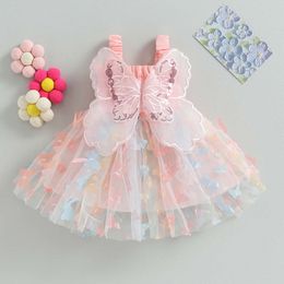 VISgogo Toddler Baby Girls Princess 3D Butterfly Ruched Sleeveless Layered Tulle Cami Dress Summer Casual Clothes Dresses L2405 L2405