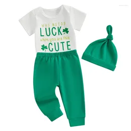 Clothing Sets Born Baby Girl Boy St Patrick S Day Outfits Lucky Cute Clover Short Sleeve Romper Pants Hat Set