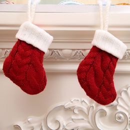 New Year Christmas Knitted Stockings Socks Dinning LNIFE Set Christmas Tree Pendant Decoration Red Stocking Gifts Bags For Home 256A