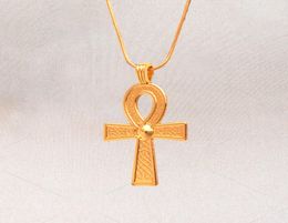 Vintage Egyptian Ankh Cross Symbol Of Life Pendant Necklace Gold Charm Crystal Ornament Wheat Chain Necklace Jewelry8110741