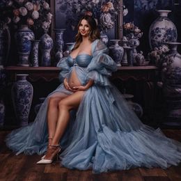 Party Dresses Blue Elegant Maternity For Woman Sweetheart Long Sleeves Robes Pregnancy Dress Front Slit Pregnant Gown