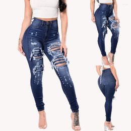 Women's Jeans High Waist Women Slim Washed Ripped Hole Gradient Long Denim Sexy Regular Pants For Jean