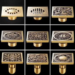 Other Bath & Toilet Supplies 10 10cm Square Antique Brass Art Carved Drains Shower Strainer Hair Bathroom Floor Drain Waste Grate 284n