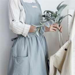 Aprons Fashion Brief Nordic Wind Pleated Skirt Cotton Linen Chef Apron Coffee Shops And Flower Work Clothes Women Cleaning 2744