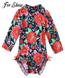 OnePieces Summer Baby Girls Brazilian Swimsuit Bathing Suits Onepiece Long Sleeves Floral Printed With Ruffled Swimwear Rash Gua5345882