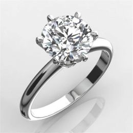Classic Luxury Real Solid 925 Sterling Silver Ring 2Ct Round-cut SONA Diamond Wedding Jewellery Rings Engagement For Women SZ 4-10 S18101 236m
