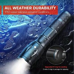 Led Flashlight T6 Super Bright Aluminum Alloy Portable Torch USB Rechargeable Tactical Flash Light For Outdoor Camping and Mountaineering
