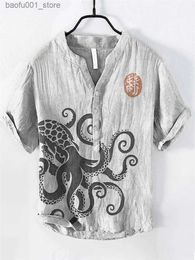 Men's Polos Henry Shirt Retro Fashion Trend Button Cardigan Shirt Mens Summer V-Neck Shirt 3D Printed Mens Short Sleeve Top Q240530