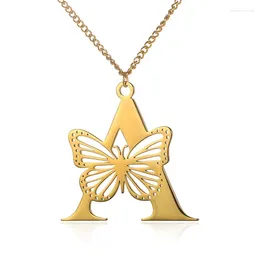 Pendant Necklaces Dainty Big Hollow Butterfly Letters For Women Girl Jewelry Stainless Steel Chain Initial Necklace Gold Color