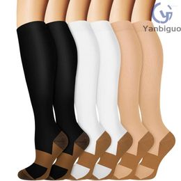 Sports Socks (3 Pair) Compression For Women & Men Circulation Running Athletic Cycling 20-30 MmHg Knee High Stockings